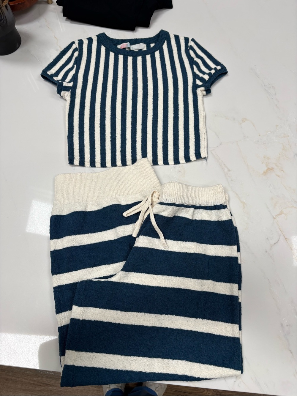 Free People Striped Knit Swim Coverup Set in Navy and Cream